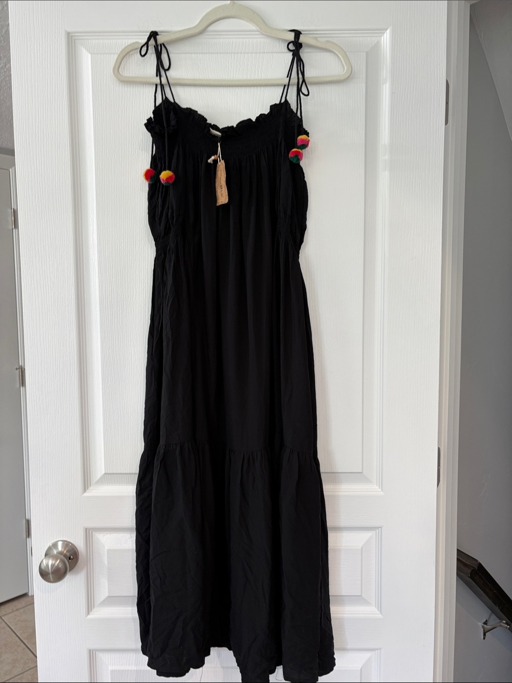 natural life black dress Maxi with Colorful Pom-Pom Accents It has a way